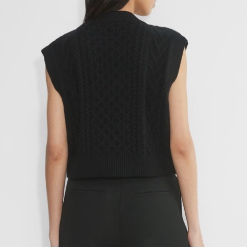Aritzia Babaton Emporia Merino Wool V-Neck Sweater Vest Black Small Cable Knit - Picture 2 of 11